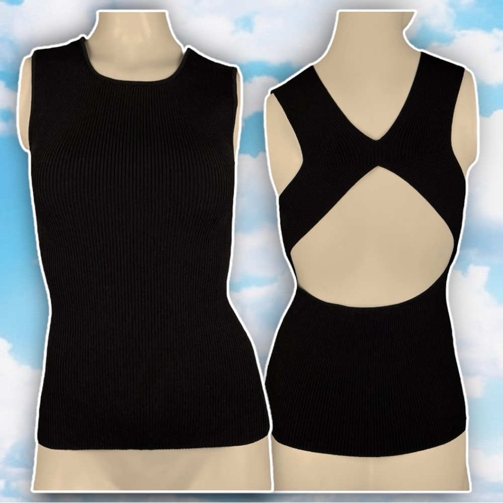 NWOT ZARA Open Back Sleeveless Top Stretchy Ribbed Minimalist Neutral Balletcore
